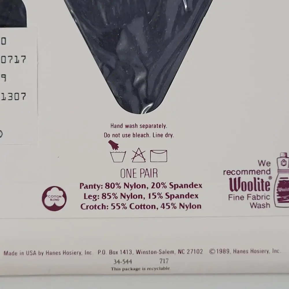 Vtg 1989 Hanes Silk Reflections Pantyhose size CD Silky Control Top Jet #717